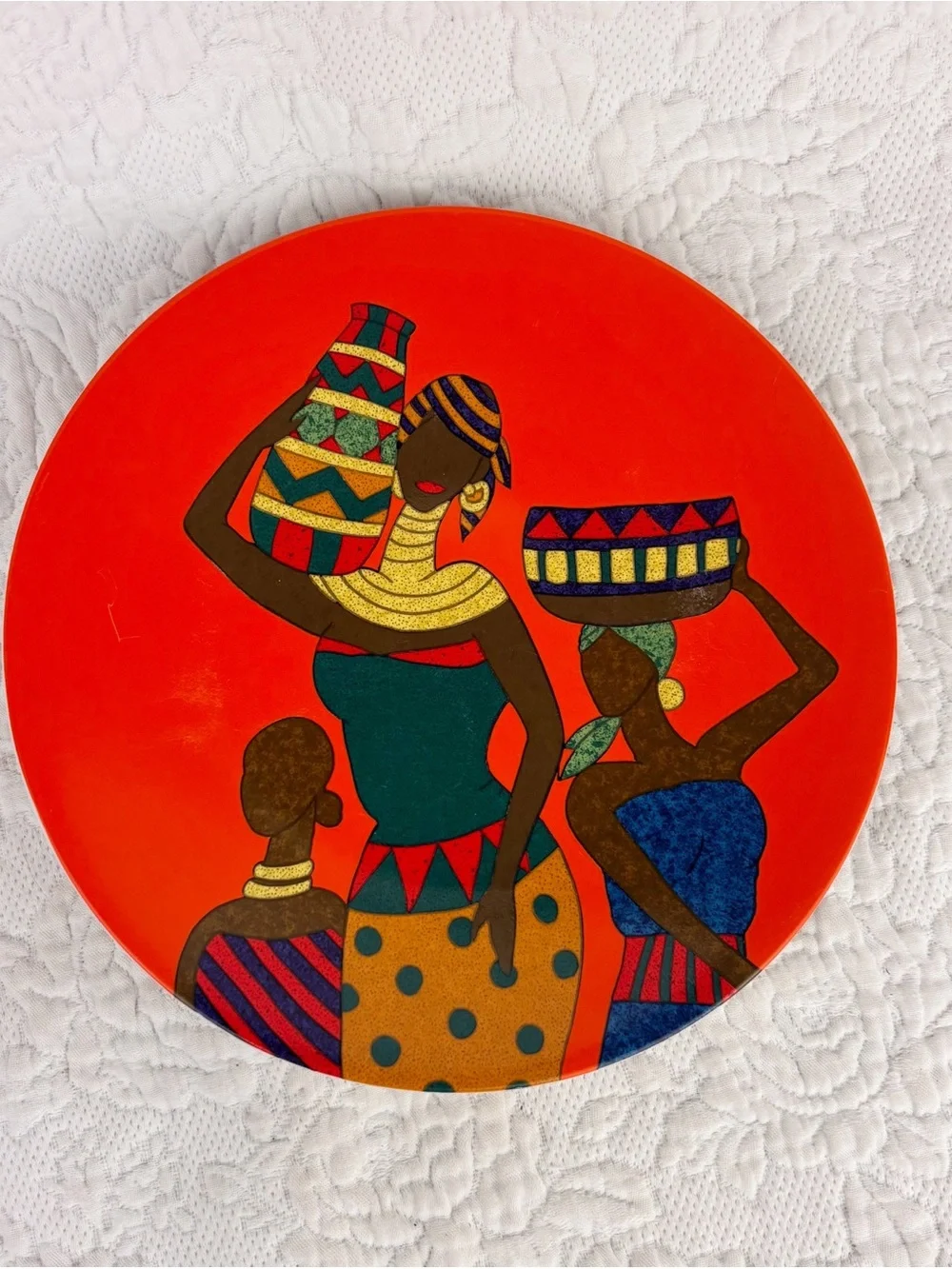 Pier 1 Stoneware ZERA Plate 8.25” African Women Native Attire Colorful